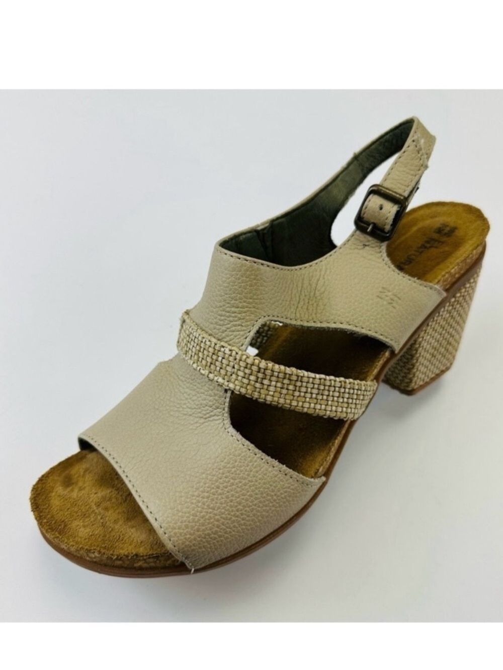 El Naturalista Beige sandal neutral leather cork Block Heel Shoe Size 41 Chunky